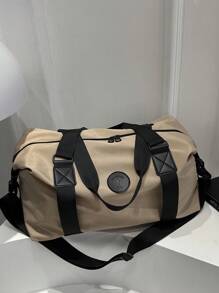 简约时尚创意健身运动旅行行李袋，大容量周末手提包 - 卡其色 - 查看 8