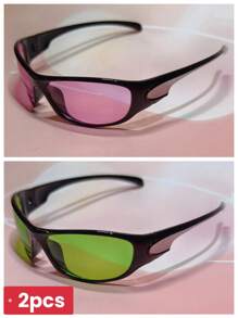 POLASUP 1副/2套 Y2K 赛博朋克金属银复古反乌托邦全包覆渐变时尚眼镜，千禧未来主义几何网格反光银镜镜片，时尚酷炫，女士款，粉色、黑色、银色可选