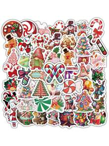 60PCS Christmas Candy Sticker Cartoon Anime Figure Christmas Candy Christmas Gift Image Stickers Manual DIY Puzzle Paster Mini-Game Waterproof Sticker Festival Gifts Party Gifts A Birthday Present Luggage Notebook Computer Mobile Phone Decoration Sticker New HOT Figures Water Bottle Stickers Games
