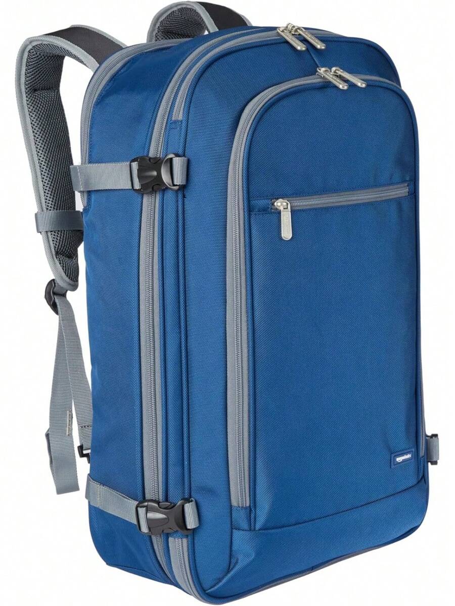 Basics Mochila de viaje de mano, compartimento para portátil, capacidad de 40L, ampliable para un 10% más de espacio, doble uso como mochila y bandolera, 40.1cm x 54.6cm x 21.1cm, azul marino - azul - Ver 1