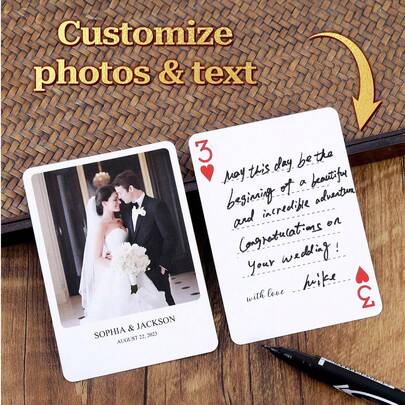 Anpassade gästboksspelkort, alternativ till bröllopsgästbok, bröllopssigneringsbok, förlovningsfestkort, personlig bröllopspresent, multifunktionell, återanvändbar, dekorativ, utsökt, snygg, bedårande, färgglad, söt, rolig, anpassad, personlig, unik, perfekta presenter till henne, perfekta presenter till honom, för årsdagar, för födelsedagar, miniprylar