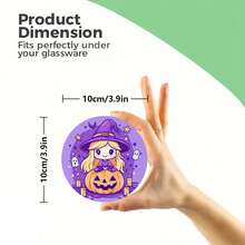 1set/500sets 4pcs/Set Halloween Ghost, Witch Hat, Skeleton, Spider Web, Zombie, Bat, Bare Branch, Tombstone Coasters, Polyester Rubber Coaster Set, Suitable For Bars, Offices, Homes, All Occasions, Size: 3.94 X 3.94 Inches