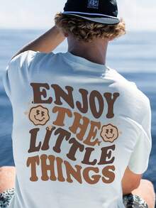 Camiseta casual de cuello redondo y manga corta para hombre, con estampado de lema y letras, adecuada para vacaciones en la playa y uso diario, verano - Blanco - Ver 5