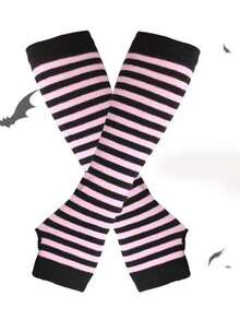 1 Pair Unisex Japanese Harajuku Style Striped Dark Fingerless Gloves, Student Y2K Sun Protection Arm Sleeves, For Men & Women