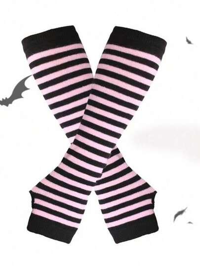 1 par de guantes sin dedos a rayas de estilo japonés Harajuku unisex, mangas protectoras del sol estilo Y2K para estudiantes, para hombres y mujeres