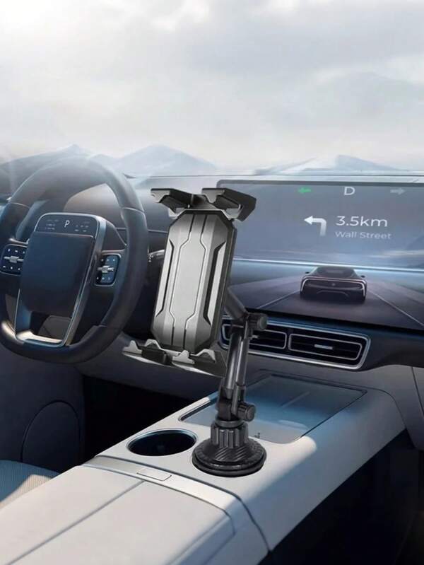 Universal Car Cup Holder Phone & Tablet Holder – Retractable Swivel Design With Spring Clamp, Non-Slip Padding, Fits All Cup Slots, Easy One-Button Removal, Compatible With Phones, GPS & Tablets Up To 12", Shockproof, Doesn't Block Air Vents,Center Console Cup Holder Car Phone Holder