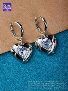 A Pair Of [2025 Fashion New Products] These Exquisite Earrings Take The Timeless Heart Motif As Their Centerpiece, Seamlessly Blending Romance And Sophistication. Crafted From 925 Sterling Silver, The Pendant Features A Delicately Designed Heart Shape, Adorned At Its Center With A Natural Blue Crystal-Its Deep, Oceanic Hue Evoking A Sense Of Boundless Wonder And Natural Energy. - Baby Blue - View 3