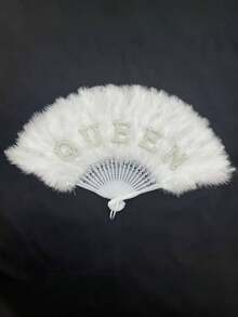 1 Stück exquisiter BRAUT Fächer, 3 Stile BRAUT KÖNIGIN MRS dekoriert mit Perlen und Diamanten, mit weißen Plastikfächern, geeignet für Hochzeiten, Junggesellenabschiede, Flitterwochen, Fotorequisiten, ein Geschenk für die Braut - Weiss - Übersicht 8