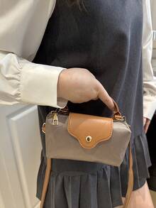 女士尼龙迷你斜挎包，磁扣饺子造型休闲可爱时尚手提包，卡哇伊 - 卡其色 - 查看 4