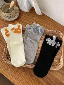 3 双随机猫和鸡蛋图案袜子，可爱卡通搞笑猫咪袜子男女通用 - 彩色 - 查看 3