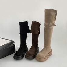 Women Over-The-Knee Boots - Khaki (thin Fleece) - View 5