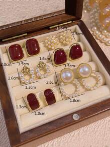 1 set cercei stud curbați cu perle artificiale, model retro floral francez la modă, set de cercei pătrați geometrici minimalisti, potriviți pentru femei, purtați zilnic și de festival