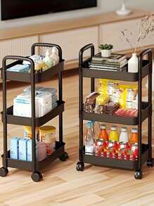 1pc 4-Layer/3 Layer Practical Plastic Trolley With Swivel Wheels, Storage, Shelving, Kitchen Organization, With Handle, Multi-Functional Movable Storage Cart, Applicable For Office, Living Room, Kitchen, Bathroom, Snack And Toy Organizer, Movable Storage Rack With Wheels, Ideal For Home And Office Organization, Simple, Spring Break, Opulessaboho Vibes, Premium Style, Mother's Day, Spring, Spring Decor, Boho