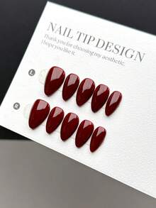 10-Piece Handmade Wearable Nail Tips, Short Almond-Shaped Press-On False Nails, Sweet And Luxurious Style, Smooth And Shiny Pure Red Press-On Short Nails, Suitable For Women And Girls For Daily And Festive Wear, With Nail Set Nail Supplies Nails - Multicolor - View 2