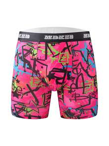 3 piezas Bóxer largos de hombre con estampado de graffiti de moda, bóxer largos deportivos cómodos y transpirables de alta elasticidad, pantalones cortos deportivos, pantalones cortos de boxeo, ropa interior creativa de hombre