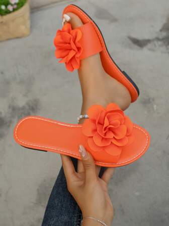 Fashionable & Comfortable Plus Size Flat Sandals, 3D Floral Pattern, Suitable For Indoor & Outdoor Wear, Easy Slip-On (Run Large)