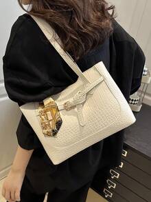 1 pieza Bolso de hombro de mujer de unicolor y de lujo, versátil - Blanco - Ver 5