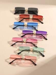 1 Pair, 3 Pairs Combo, 4 Pairs Combo, 5 Pairs Combo, 7 Pairs Unisex Rectangular Classic Frameless Luxury Fashion Glasses, Suitable For Daily Life And Outdoor Travel Accessories