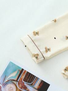 Conjunto de pijama de manga larga con estampado de corazón y oso, ropa de otoño e invierno para mujer