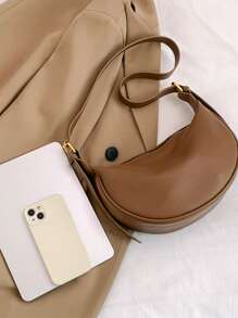 女士皮革饺子包，PU皮革单肩马鞍包，纯色，适合日常通勤，可调节肩带，适合购物、钱包、逛街、年轻女性、大学生、新婚夫妇、白领。适用于办公室、大学、工作、商务、通勤、户外活动、旅行和郊游