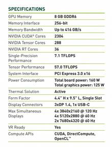 Nvidia Quadro RTX 4000 8GB GDDR6 Professional Graphics Card, Turing Architecture, Full Height, 3x DP 1.4 + USB-C (8K/4K HDR), For AI, Ray Tracing, 3D Rendering, CAD Simulation, Generative Design, Scientific Visualization (Industrial Packaging) - RTX 4000 8G - View 6
