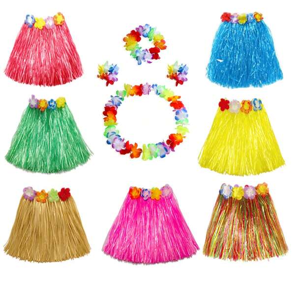 5 piezas, Conjunto de disfraz de bailarina hawaiana estilo hula en color morado - Falda de hierba elástica con flor, perfecto para fiestas de cumpleaños tropicales y decoración festiva, para disfrazarse en fiestas de Halloween