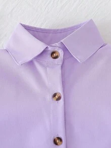 男童休閒百搭純色短袖領口白色襯衫，紳士風，適合日常穿著、正式場合、學校派對與表演活動 - 紫色 - 查看 3