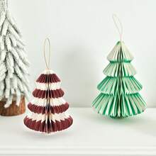 1pc Red & Green Striped Honeycomb Folding Christmas Tree Ornament, Compact & Elegant, Great Home Decor For Christmas Season