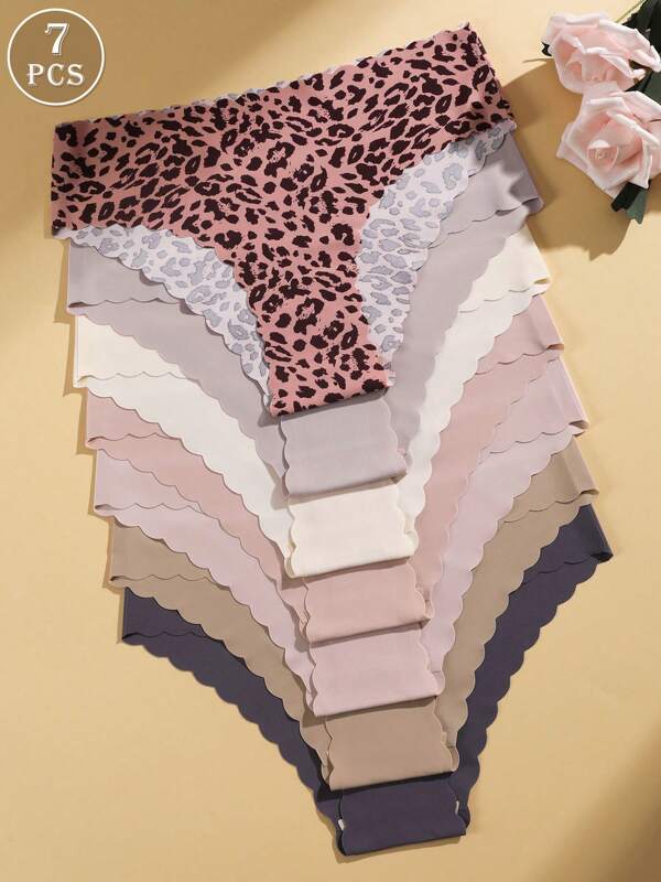 7 stuks/pak naadloze bikinibroekjes met luipaardprint en lage taille voor dames, onzichtbaar slipje geschikt voor dagelijks gebruik, sport en yoga