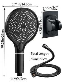 圆形大面板淋浴喷头，带三种喷水模式（雨淋/喷雾/混合）– 黑色 ABS 现代浴室淋浴喷头 – 高压节水设计，带来水疗般的淋浴体验 - 黑色 - 查看 3