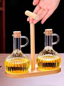 1Pc 360/700ml Transparent Glass Oil Bottle With Lid Handle Heat-Resistant Soy Vinegar Sauce Oil Container