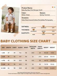 H HIBOBI 2件套男婴可爱小熊领连体衣和格子围兜裤套装，夏季 - 卡其色 - 查看 2