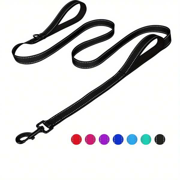 Heavy Duty Double Handle Dog Leash With Reflective Strips, For Night Use - Ideal For Large And Extra Large Dog Breeds - Great For Outdoor Walking And Training