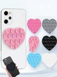 Juego de 3 piezas de soporte de teléfono con ventosa en forma de corazón de silicona, soporte de pared multifuncional con ventosa cuadrada antideslizante apto para la mayoría de los teléfonos, perfecto para fotografía en casa y al aire libre, soporte de teléfono portátil y móvil