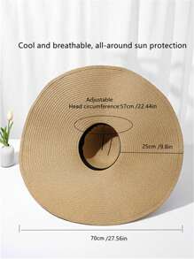 1pc Oversized Foldable Brim Summer Beach Straw Hat, Bohemian Style Sun Protection Hat For Travel & Beach - White - View 11