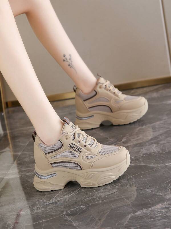 8cm Plateau Mule Sneaker für Damen, Vintage Stil Lässig Schuhe, versteckter Keilabsatz zum Verlängern der Beine, bequem & vielseitig, Must-Have für kleingewachsene Frauen