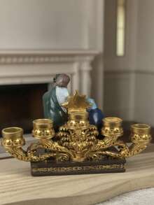 1个树脂马槽烛台，节日装饰，适用于茶几、床头柜、客厅，寓意美好的礼物，家居装饰，圣诞装饰，房间装饰，圣诞节，冬季圣诞装饰，家居圣诞礼物，圣诞装饰 - 彩色 - 查看 9