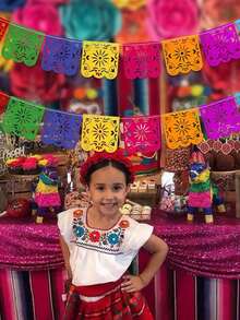 1条10英尺墨西哥派对装饰横幅，毛毡材质，色彩鲜艳，亡灵节装饰横幅，节日生日婴儿派对装饰，5月5日亡灵节花环，墨西哥派对用品 - 彩色 - 查看 3