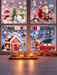 4 张/56 件圣诞窗贴，全新原创设计，羊毛针织形状，圣诞老人，雪人，雪花，圣诞树，麋鹿，雪橇，汽车，圣诞球，姜饼人，礼物，圣诞派对装饰，PVC 贴纸用于装饰客厅、卧室、厨房，（祝您圣诞快乐） - 彩色 - 查看 7