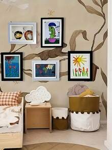 2 Pieces A4 Wooden Photo Frames With Front Opening, Classic Photo Frames, Foldable Wall Hanging Design, Easy To Change Photos, For Children'S Painting, Family Photo Display, Home Decoration Ornaments - màu đen - Xem 4