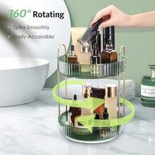 Rotating Makeup Organizer For Vanity, Perfume Skin Care Organizers Large, Bathroom Counter Make Up Cosmetic Storage, Clear Spinning Skincare Lipstick Holder,3 Tiers, Green - màu xanh lá - Xem 3