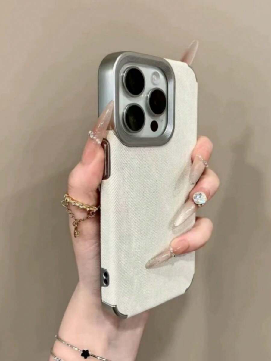 银色金属/牛仔纹理手机壳，适合 16 Pro Max/15/14/13/12/11 - 銀 - 查看 1