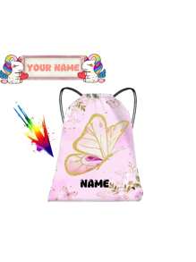 1 lekka, personalizowana kieszeń ściągana sznurkiem z uroczym wzorem motyla, na której można nadrukować imię lub życzenia świąteczne. Spersonalizuj swoją torbę. Ten plecak jest idealny dla dziewcząt, chłopców i nastolatków do codziennego użytku, w tym na wycieczki, podróże, sport, pływanie, wędrówki i inne aktywności na świeżym powietrzu. (Uwaga: ta torba jest bardzo cienka).