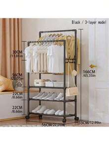 1pc Multi-Layer Adjustable Clothes Drying Rack With Multifunctional Coat Hanger & Shoe Storage Organizer, Portable Garment Stand For Bedroom Balcony Laundry Room, Heavy Duty Hanging Rack For Drying Clothes Storing Shoes Accessories Home Organization Space Saving Closet Solution - Multicolor - View 5