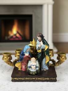 1个树脂马槽烛台，节日装饰，适用于茶几、床头柜、客厅，寓意美好的礼物，家居装饰，圣诞装饰，房间装饰，圣诞节，冬季圣诞装饰，家居圣诞礼物，圣诞装饰 - 彩色 - 查看 12