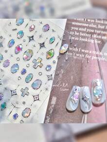 1 张 5D 金属风格指甲贴纸闪亮银色蝴蝶几何水滴独特不对称心形指甲装饰指甲配件指甲贴花 - 銀色 - 查看 4