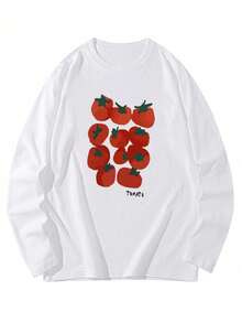 女士宽松卡通印花长袖棉质T恤，百搭春秋装