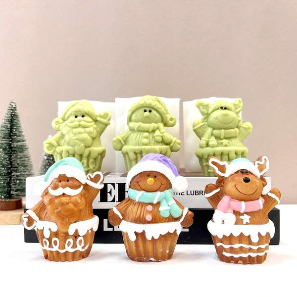 Novos moldes de silicone para Papai Noel, boneco de neve e rena em estilo biscoito de gengibre, moldes para presentes de Natal DIY adequados para resina epóxi, velas perfumadas, gesso, cimento, argila de polímero e outros materiais para decoração de Natal, moldes de silicone artesanais, moldes para fazer velas de resina, materiais para artesanato, moldes 3D