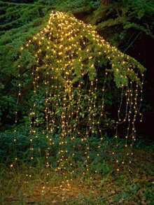 1pc 1M 50LED/1.5M 75LED Indoor & Outdoor Decorative Copper Wire Shower LED String Lights, Suitable For Holiday Events, Weddings, Proposals, Outdoor Yard Decor - Yellow - View 5