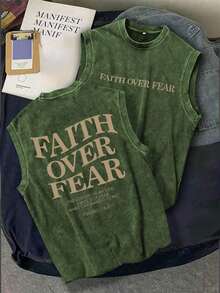 Zhuo Tianxi Men's Casual Washed Vintage Style Round Neck Vest - Dark Green - View 1